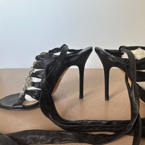 Jimmy Choo Stiletto Sandals with Ankle Strap, Black Leather and Crystals - Picture 8 of 13